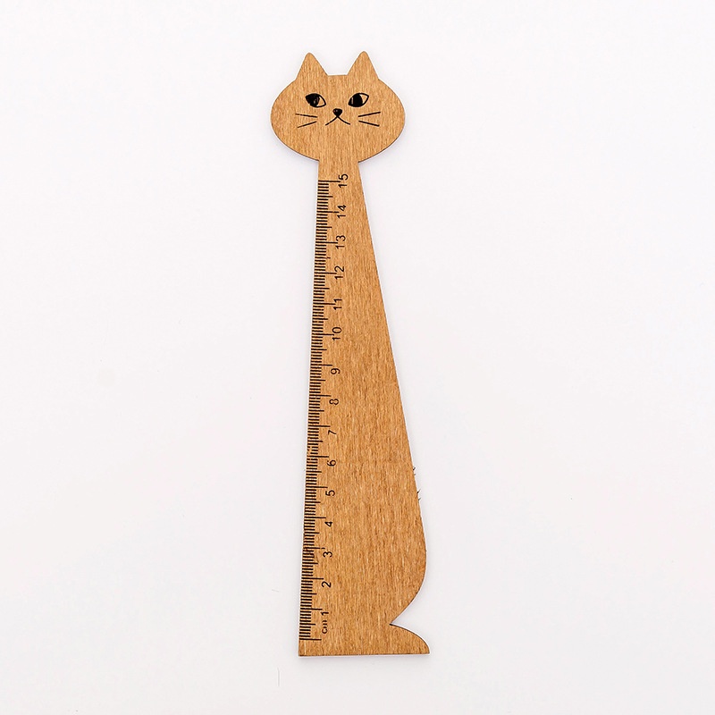 Korean Stationery Ruler Cartoon Cute Cat Shape Solid Wood Ruler Measuring Ruler Student Prize