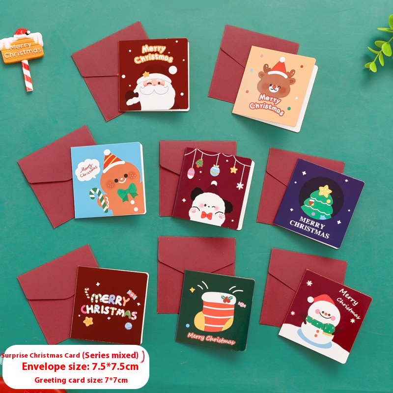 Cartoon Christmas Envelope Greeting Card Student Christmas Blessing Small Card Cute Folding Thanksgiving Message Greeting Card