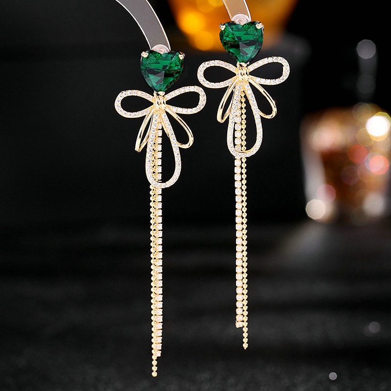 Dongdaemun Fashion Earrings Korean Internet Celebrity Temperament Super Fairy Long Love Bow Tassel Earrings