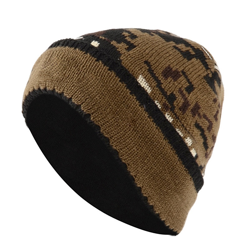 Autumn And Winter Men's Wool Knitted Hat Outdoor Plus Velvet Cold-proof Camouflage Hat Sports Earmuffs Warm Hat