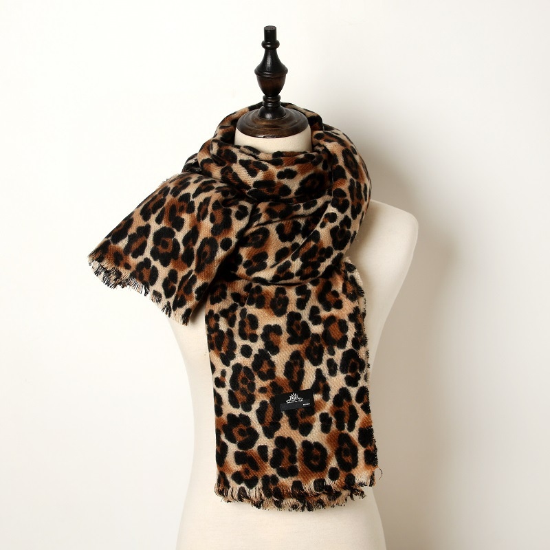 Autumn And Winter Leopard Print Imitation Cashmere Scarf Winter Warm Long Shawl Dual-purpose Korean Version Of The Versatile Neck Scarf