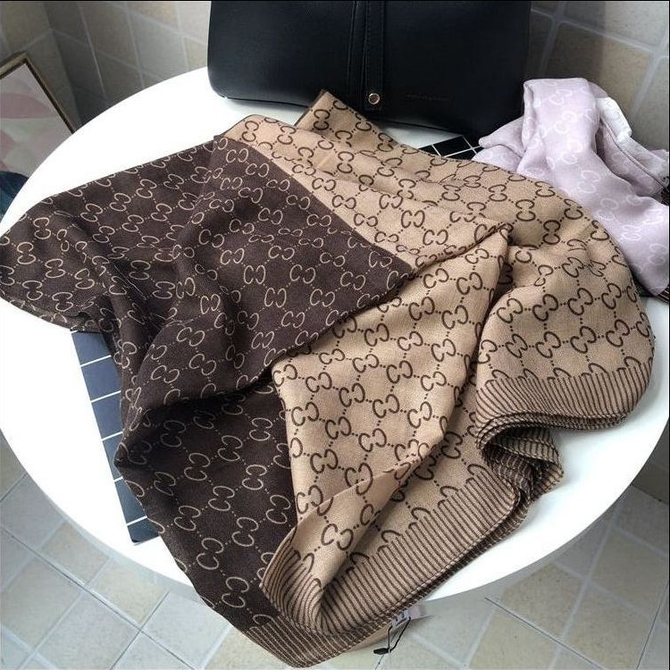 Linen Feel Warm Silk Scarf Letter Stylish Rectangular Color Matching Gauze Scarf