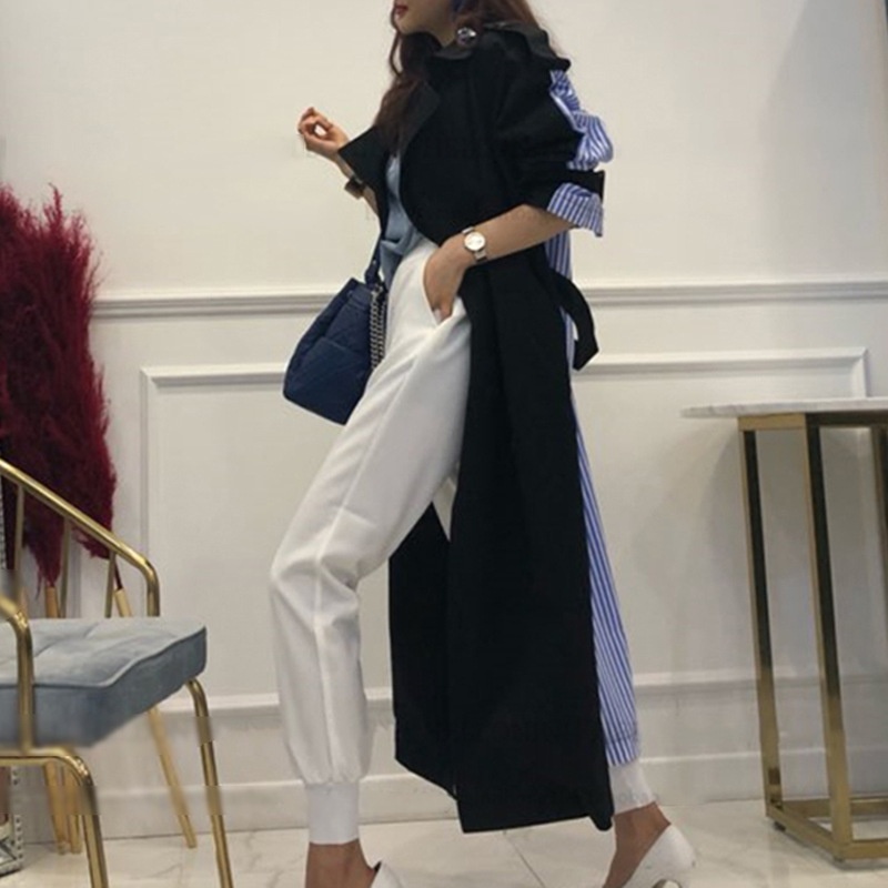 Mid-Length Over-the-Knee Trench Coat:Loose-Fit Hong Kong Style Overcoat