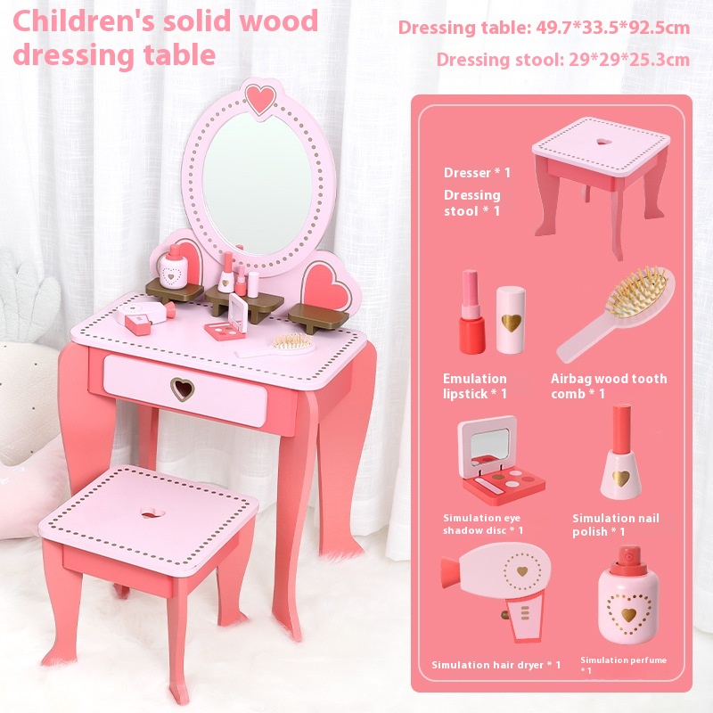 Girls Pretend Princess Dressing Table Children's Simulation Toy Girls Baby Small Dressing Table Wooden Set