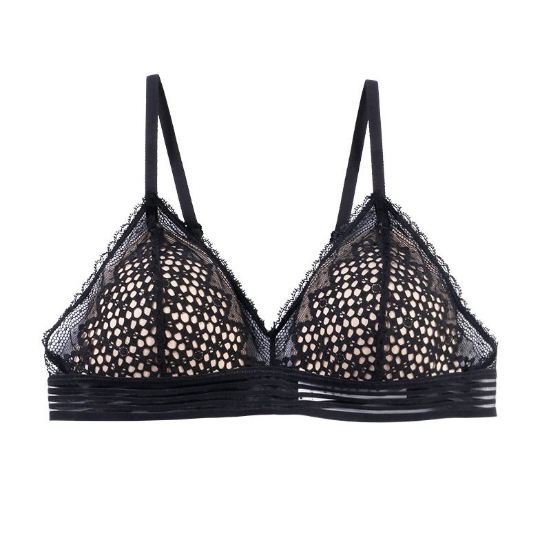 French Style Underwear Women's No-rim Bra Sexy Lace Triangle Cup European And American Bra Foreign Single