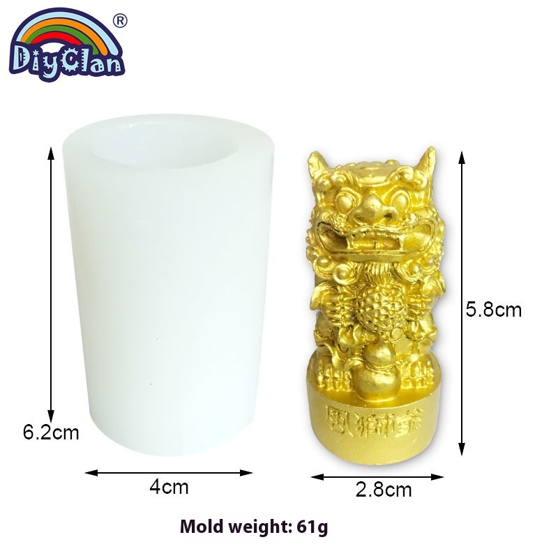 3 DChinese Stone Lion Silicone Mold:Fengshiye Candle,Plaster,And Resin Craft Mold