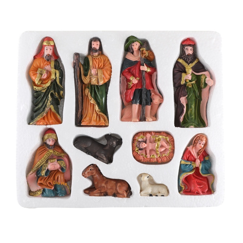 Christmas Jesus Birth Ornaments10-piece Set Manger Religious Figures Christmas Resin Jesus Ornaments Crafts