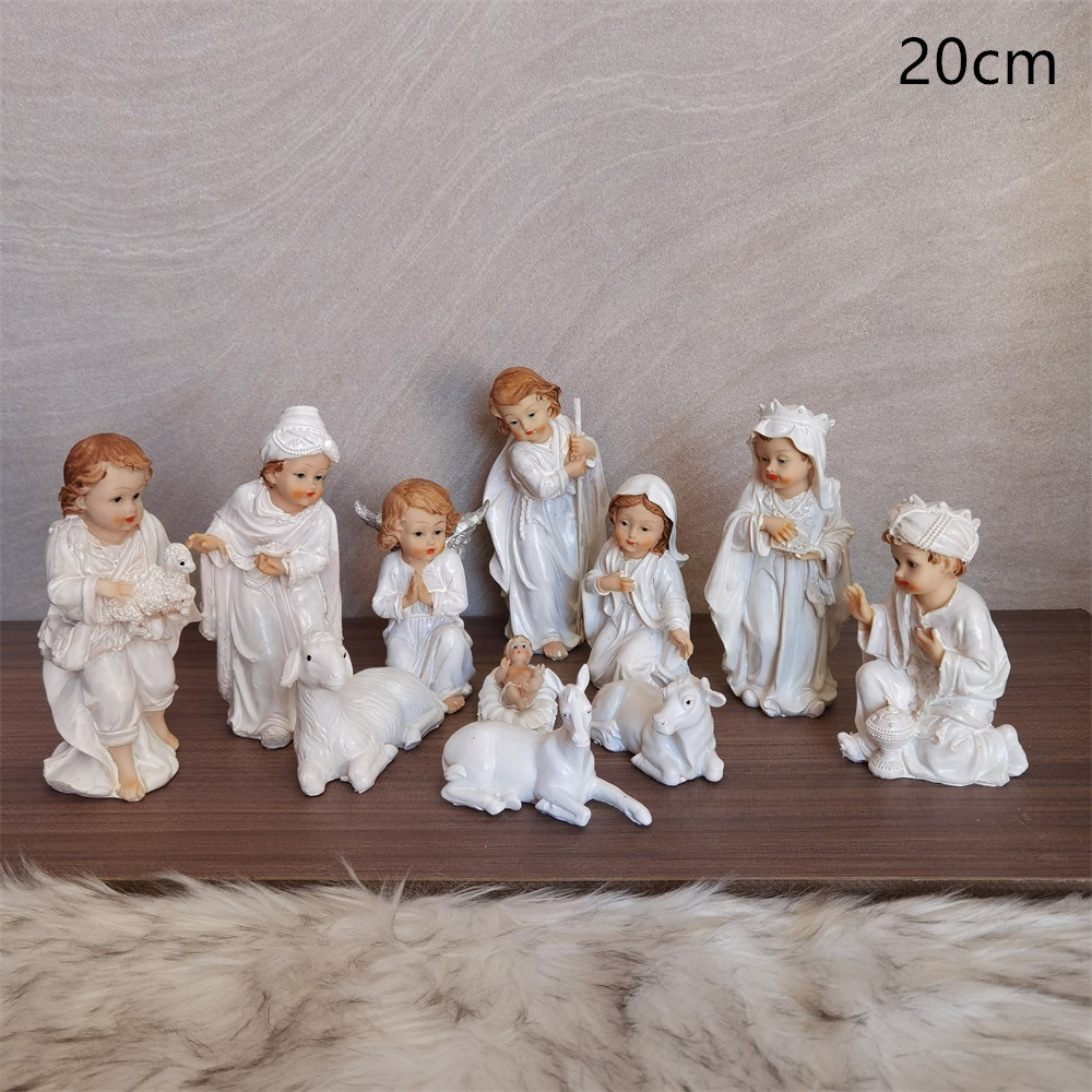 20cm Christmas Christmas Manger White Church Ornaments Resin Crafts Home Desktop Decoration