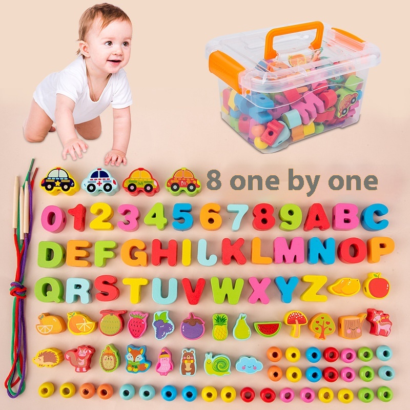 Early Childhood Education Beads100 Pieces Of Digital Letters Beads Children's Traffic Fruit Building Blocks String Rope Intellectual Toys