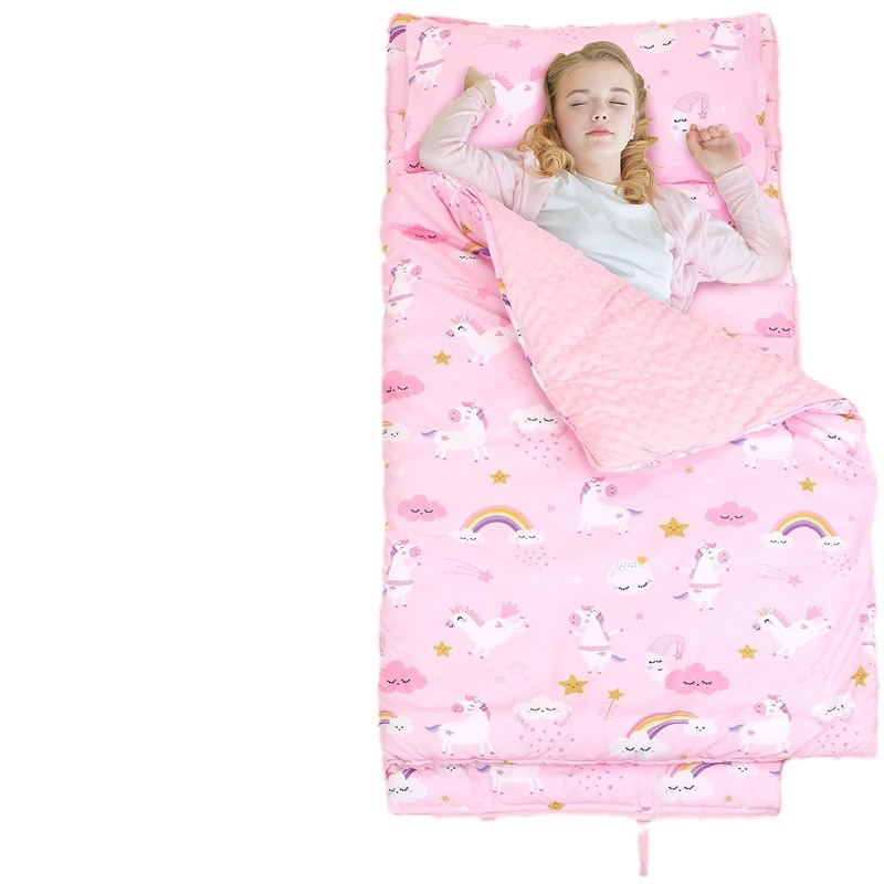 Children's Sleeping Bag Pink Cartoon Warm Bean Velvet Sleeping Suit Thickened Warm Kick-proof