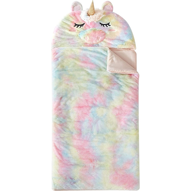 Rabbit Fur Children's Sleeping Bag Tie-dyed Unicorn Cartoon Warm Thick Kick-proof Quilt Can Be Stored Sleeping Bag
