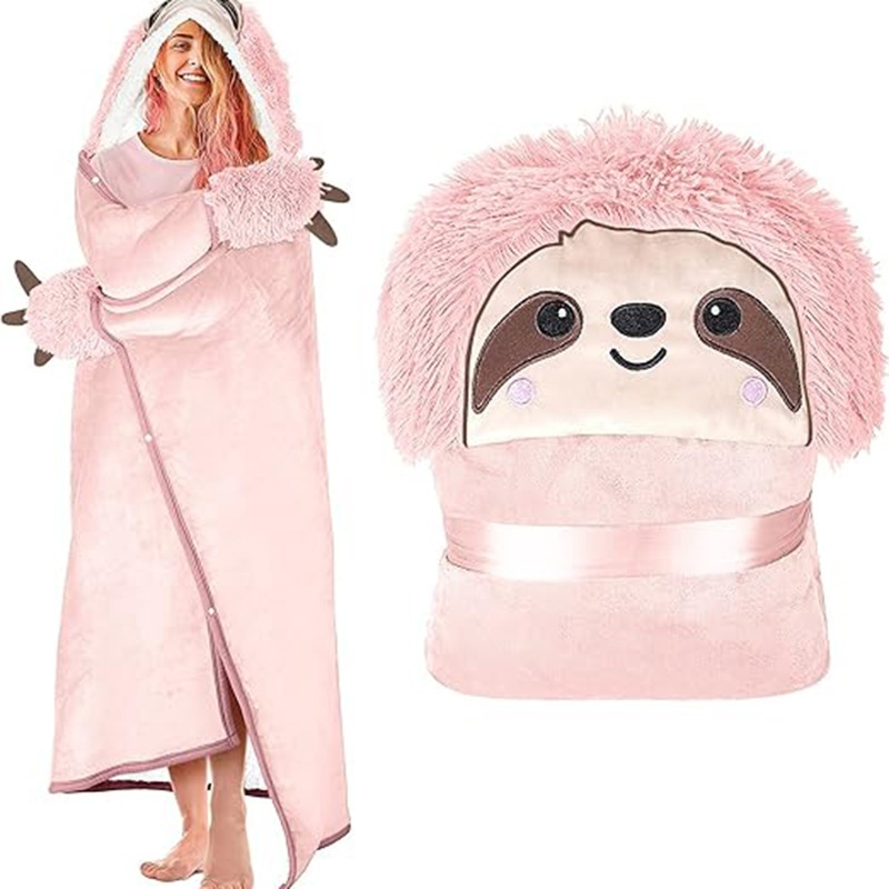 Cute TVBlanket Casual Home Clothes Hooded Thickened Warm Sloth Cloak PVCVelvet Shawl Hooded