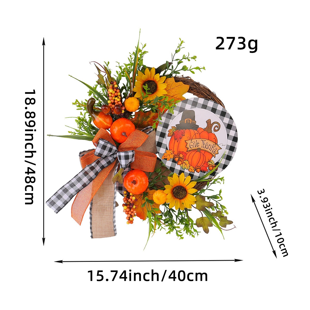 Port Love Wooden Sign Decoration Thanksgiving Sunflower Autumn Pumpkin Wreath Simulation Plant Door Hanging