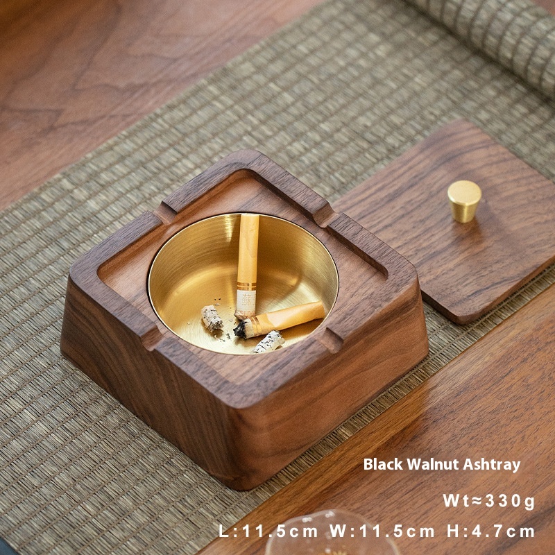 Chinese Style Wooden Household Ashtray With Lid National Portable Creative Ornaments Wooden Solid Wood Ashtray