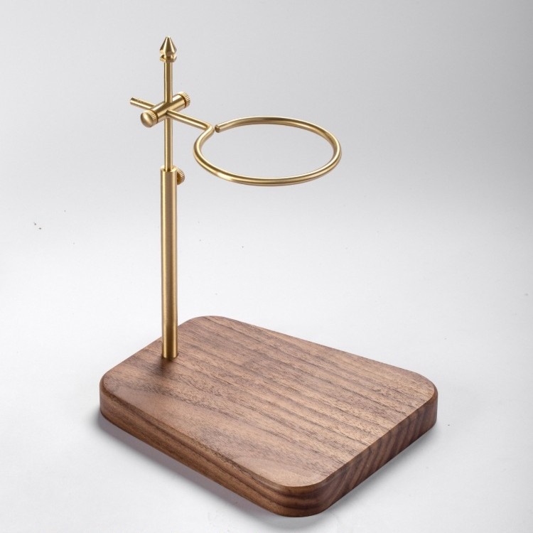 Solid Wood Brass Hand Brewed Coffee Stand Retro Adjustable Solid Wood Base Coffee Filter Cup Stand Matching Utensils