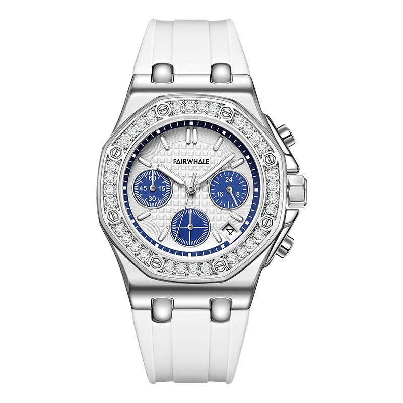 Mark Fairwhale Brand Watch For Women Multi-function Chronograph Waterproof Three-eye Diamond-studded Temperament Douyin Hot-selling Quartz Watch
