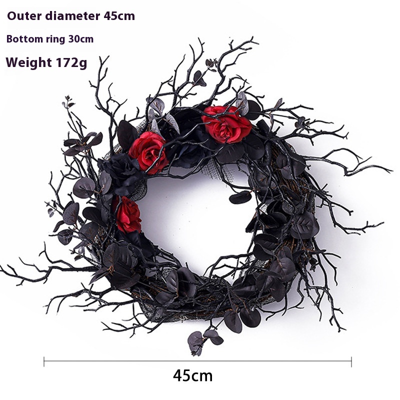 Hong Kong Love Halloween Dead Branch Wreath Artificial Flower Black Decorative Wreath Door Hanging Festival Layout Rattan Ring Wall Hanging