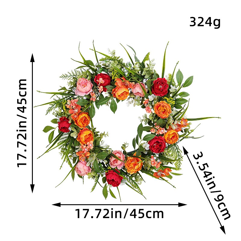 Hong Kong Love Mini Peony Spring Wreath Simulation Wreath Garden Window Door Hanging Decoration