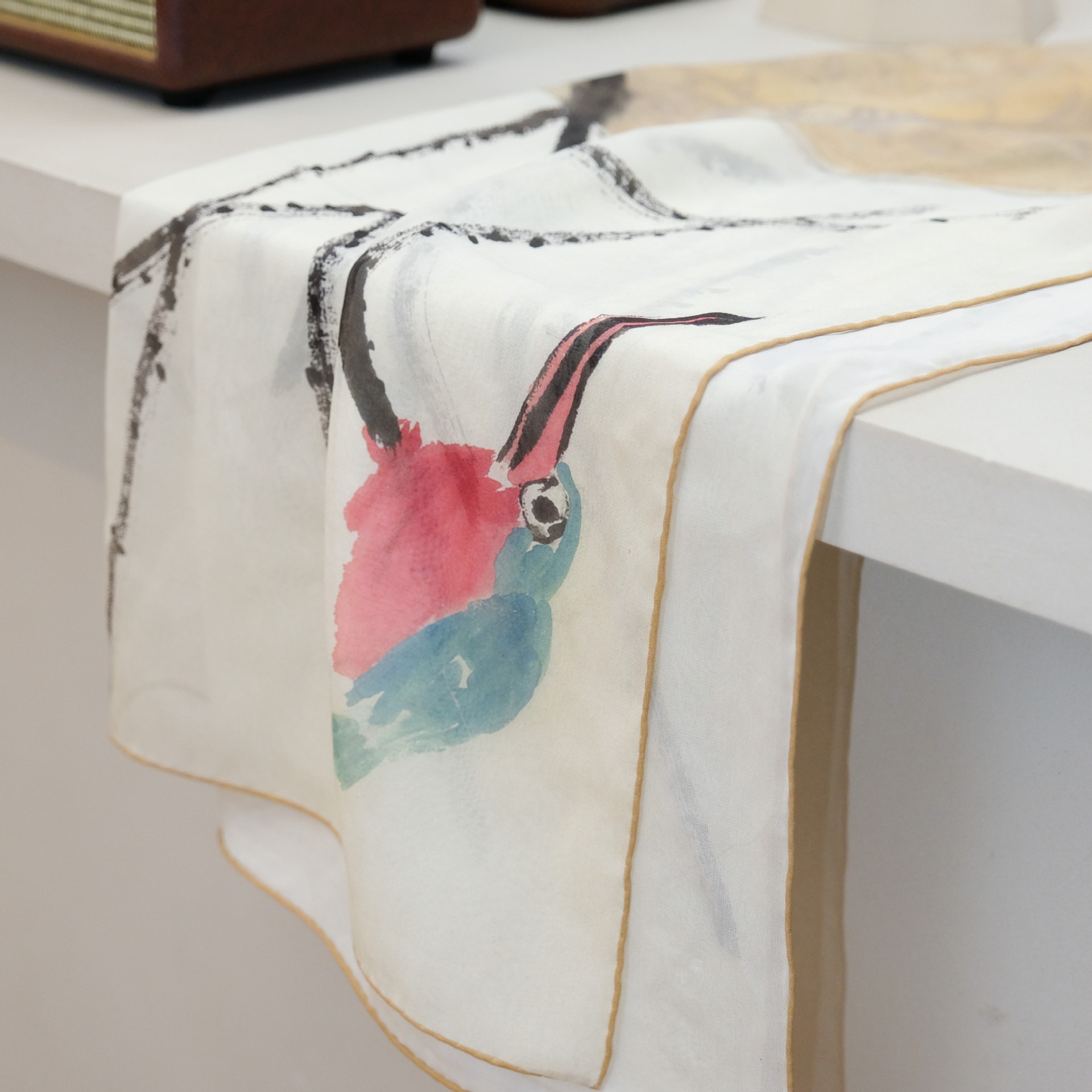 Camellia Silk Scarf Women's Long Scarf Chinese Ink Painting Mulberry Silk Scarf Long Scarf