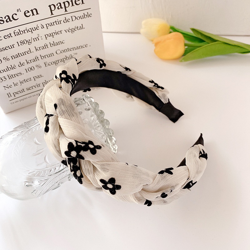 Internet Celebrity Female Mesh Flower Korean Version Twist Headband French Style Face Wash High Skull Hairpin Hair Pressing Headdress Wide Brim Headband