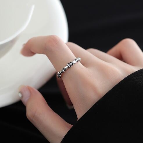 S925 Silver Relief Ring Female Light Luxury Niche Design Retro Thai Silver Iris High-end Cold Style Index Finger Ring