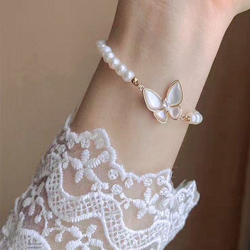 Internet Celebrity Butterfly Bracelet Female Niche Design Fashionable High-end Adjustable Natural Freshwater Pearl Hand Jewelry Xiaohongshu