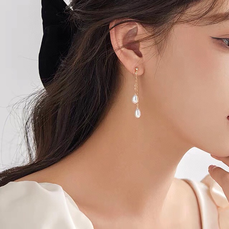 Small Sweet Natural Freshwater Pearl Earrings Female Personality Tassel Temperament Water Drop S925 Earrings