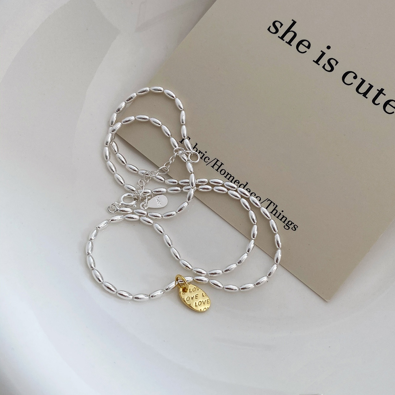 925 Silver Necklace Ove OBead Necklace Rice Grain Sterling Silver Niche Light Luxury Design Clavicle Chain Female Feeling