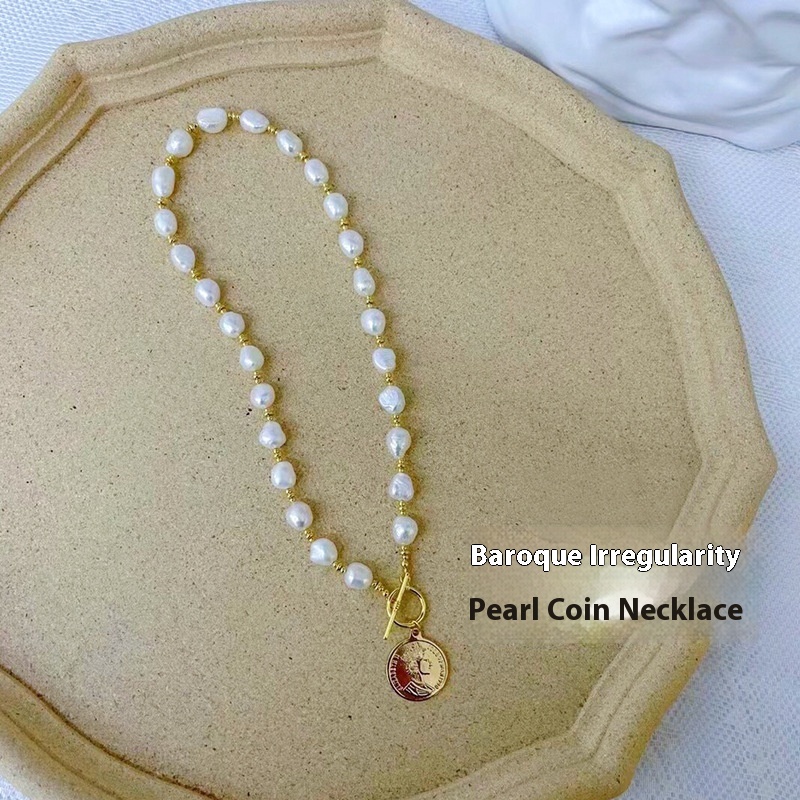 European And American Retro Coin Clavicle Chain High-grade14k Gold-filled Natural Baroque Freshwater Pearl Necklace Female Hot