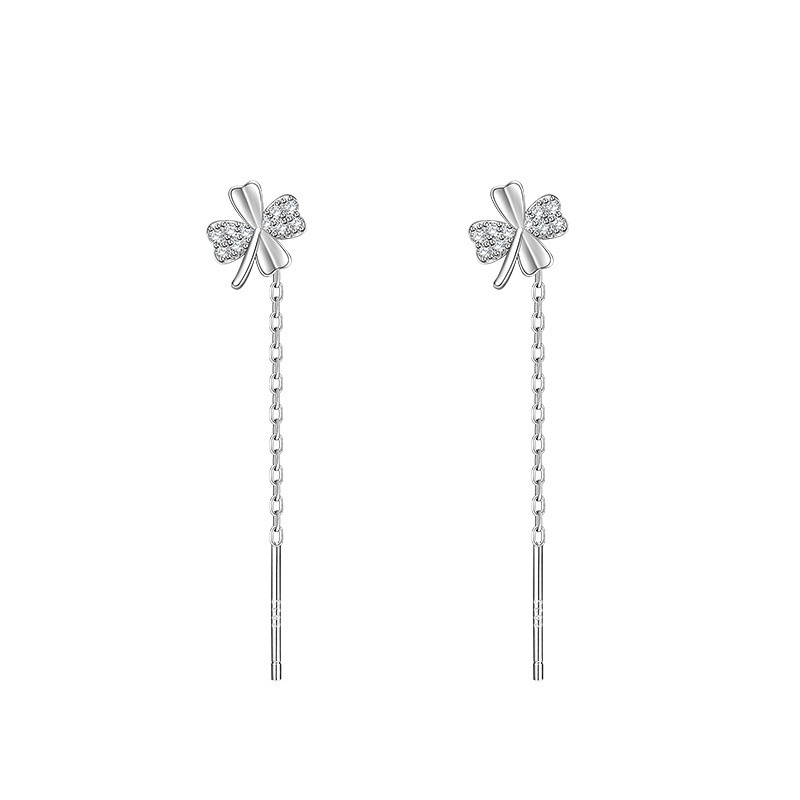 S925 Silver Four-leaf Clover Earrings Niche Versatile Design Phoenix Small Fresh Tassel Earrings Silver Jewelry