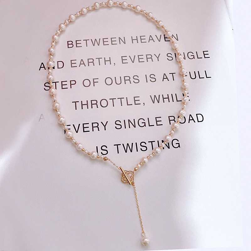 Natural Freshwater Pearl Necklace For Women,Niche Design,French Retro,Light Luxury,14k Gold-filled Four-leaf Clover Clavicle Necklace