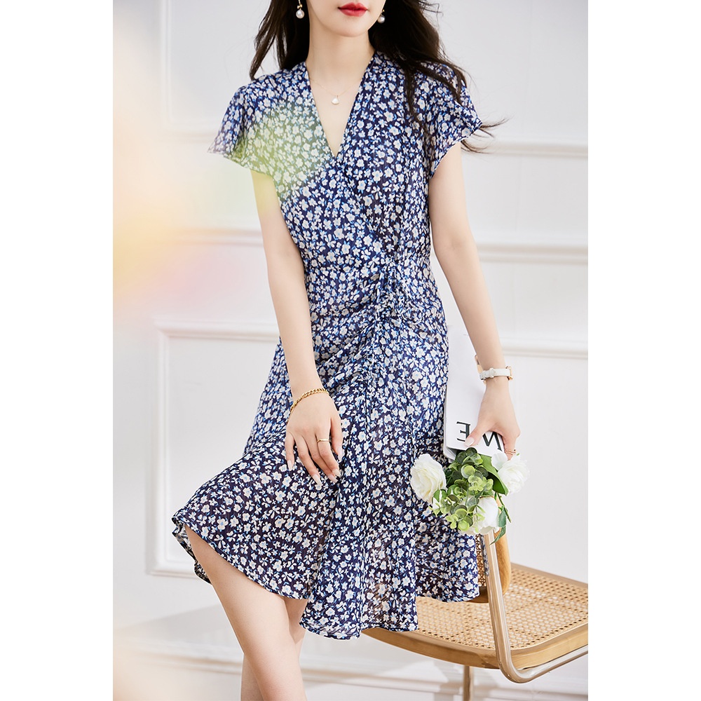 Shenghong23 Summer Clearance French Style Fresh Floral Holiday Style Slim Fishtail Petite Dress16017