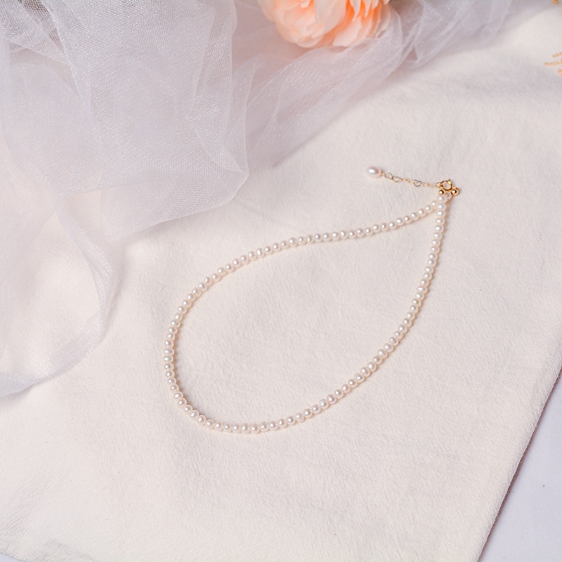 3-4mm Small Natural Freshwater Pearl Necklace American14k Gold-plated Light Luxury Choker Clavicle Chain
