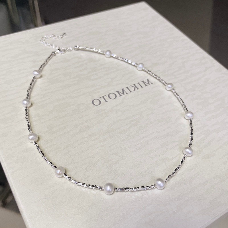 S925 Sterling Silver Broken Silver Starry Sky Necklace Female Versatile Light Luxury Fashion Natural Freshwater Pearl Clavicle Chain