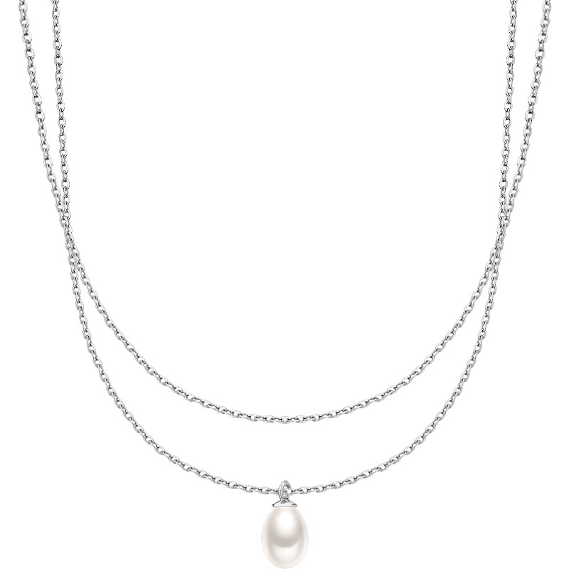 925 Sterling Silver Freshwater Pearl Pendant Double Necklace Female Clavicle Chain French Retro Girlfriend Gift Pendant Silver