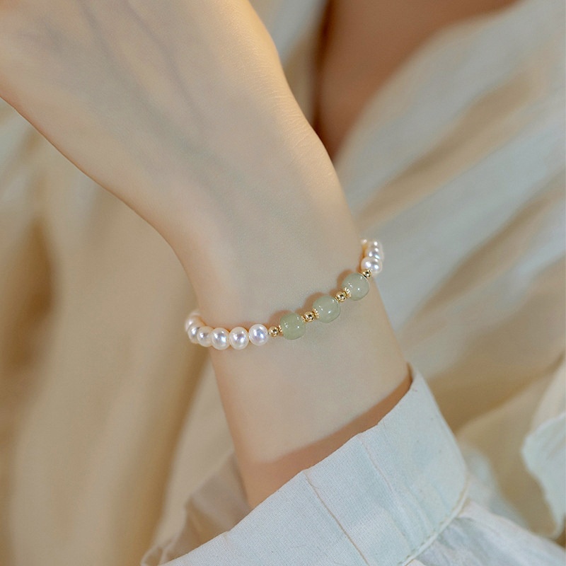 Chinese Natural Freshwater Pearl Bracelet Female14k Gold-filled Hand-woven Fashion Jade Bracelet Ancient Style Summer