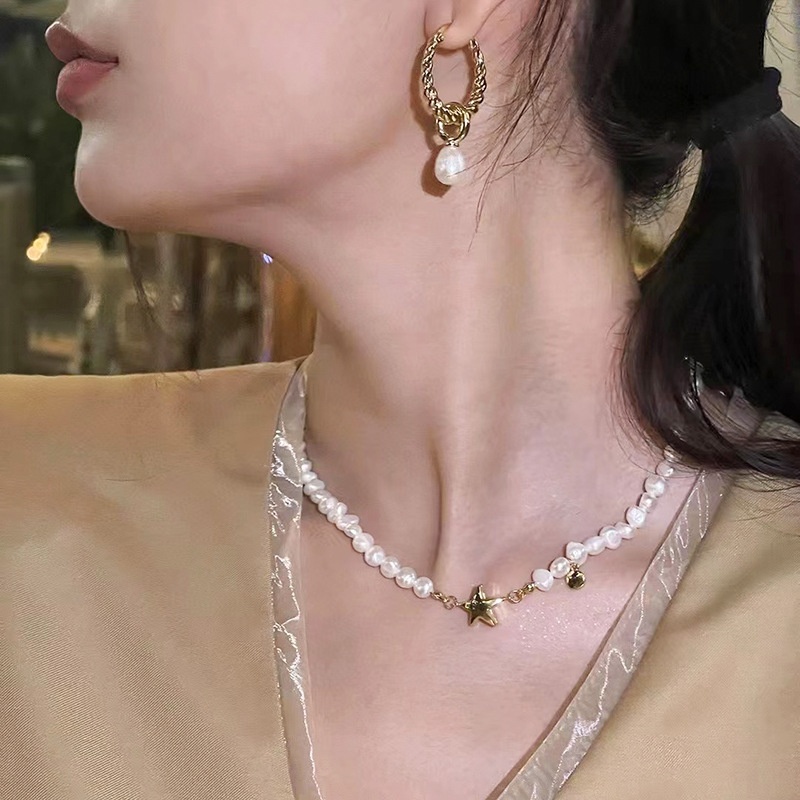 Two-wear Retro Twisted Water Drop Pearl Earrings For Women,Versatile And High-end Natural Freshwater Pearl European And American Earrings