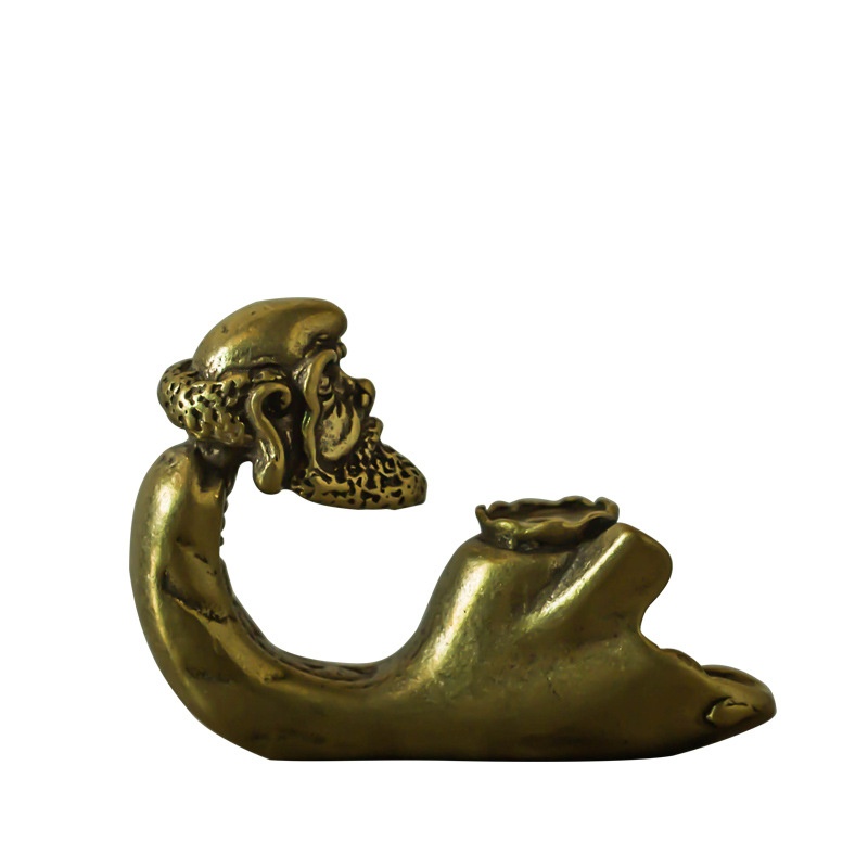 Brass Old Bodhidharma Incense Burner Backflow Incense Ornaments Zen Retro Pure Copper Tea Pet Incense Holder Small Copperware S