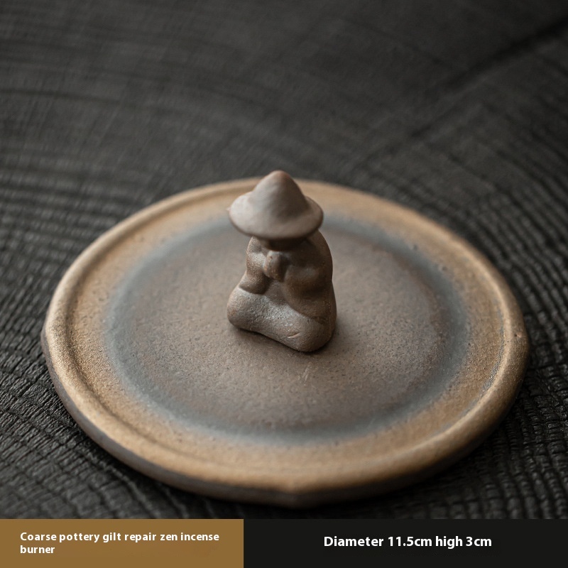 Coarse Pottery Gilded Monk Plate Incense Burner Agarwood Sandalwood Incense Burner Base Home Living Room Indoor Tea Table Incense Small Ornaments
