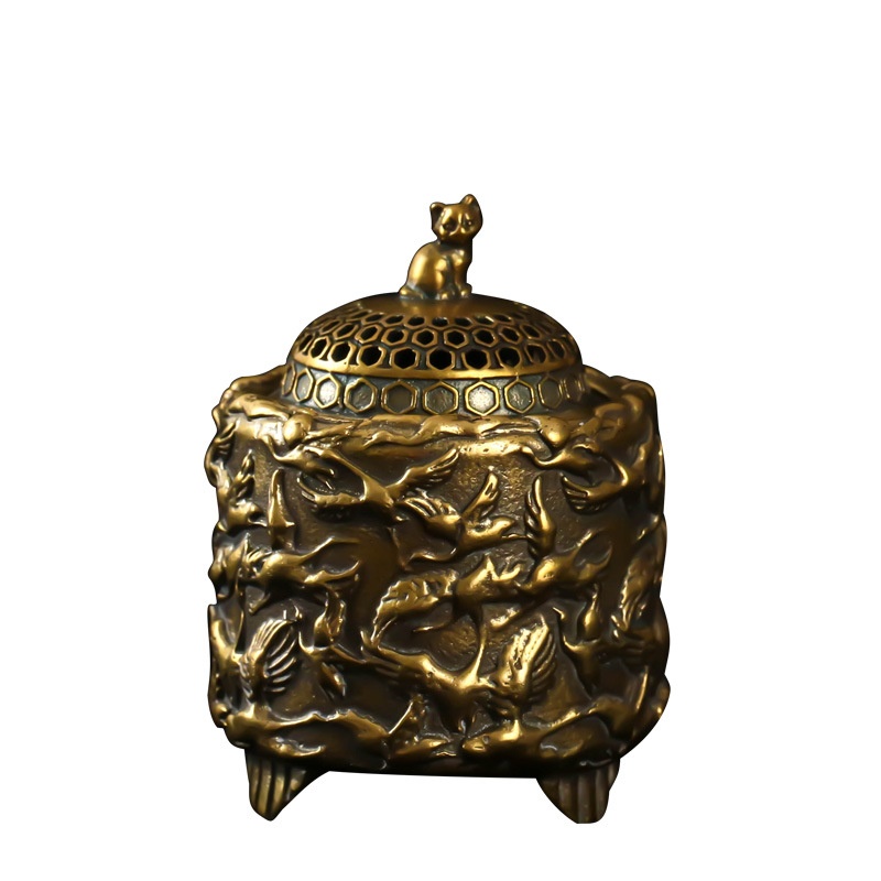Brass Crane Incense Holder Agarwood Sandalwood Incense Burner Home Indoor Incense Coil Incense Burner Creative Ornaments Small Copperware