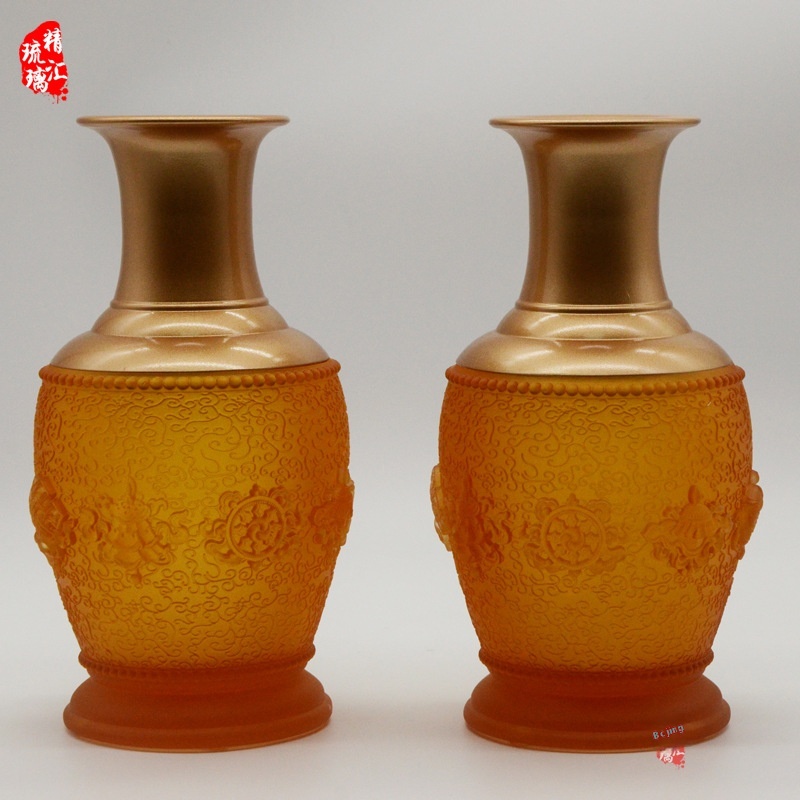 Eight Auspicious Glass Vase,Flower Vase In Front Of Buddha,Home Worship Glass