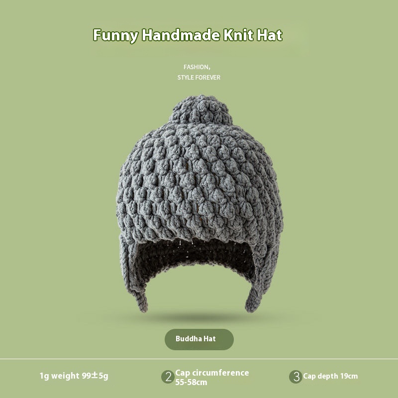 Buddha Knit Hat-Handcrafted Warm And Funny Beanie With Ear Protection,Unisex Winter Wool Hat
