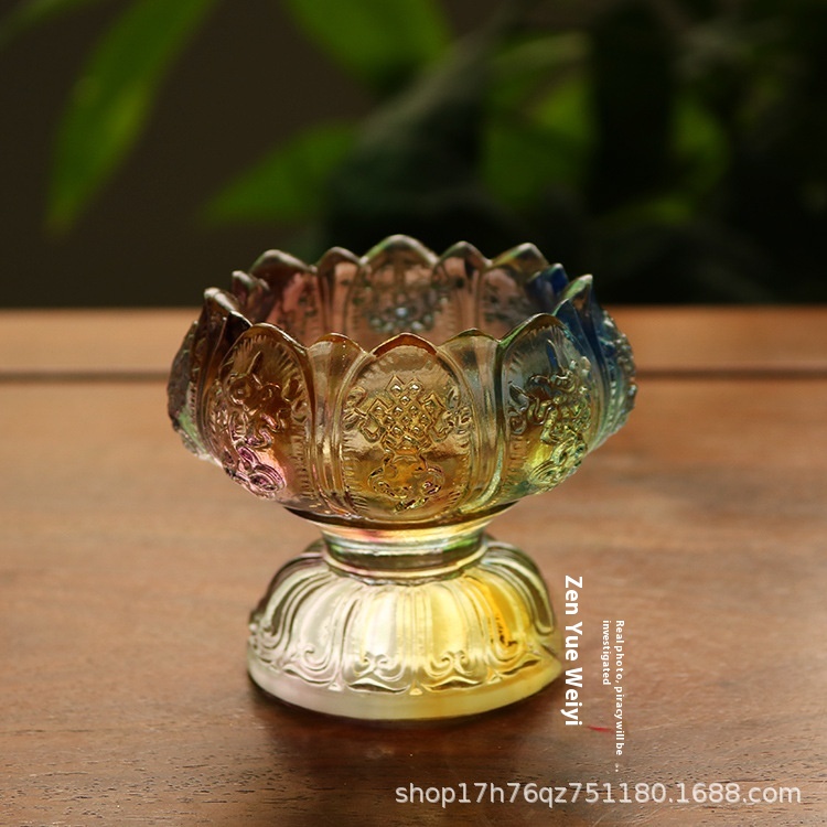 Glass Lotus Eight Auspicious Candlestick Buddhist Supplies Ghee Lamp Holder Small Bowl Color