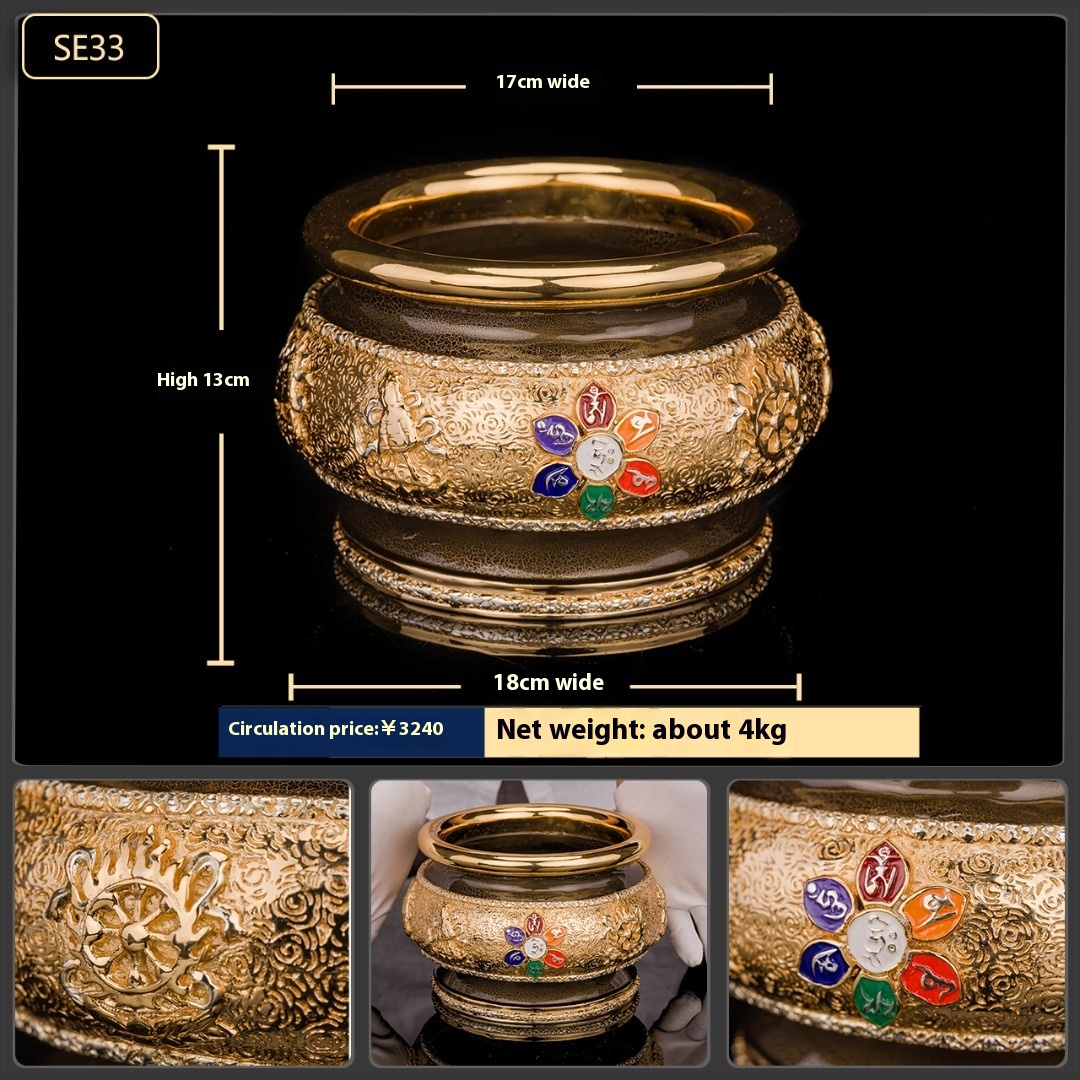 Shengfan Copper Gilded Eight Auspicious Painted Carving Incense Burner Pure Copper Incense Burner Household Temple Worship Incense Burner