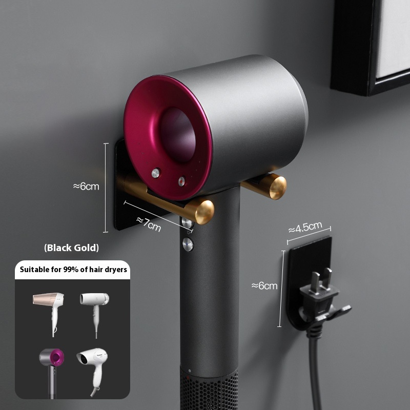 Punch-free Bathroom Hair Dryer Bracket Toilet Wall-mounted Hair Dryer Hanger Iron Plug Storage Rack