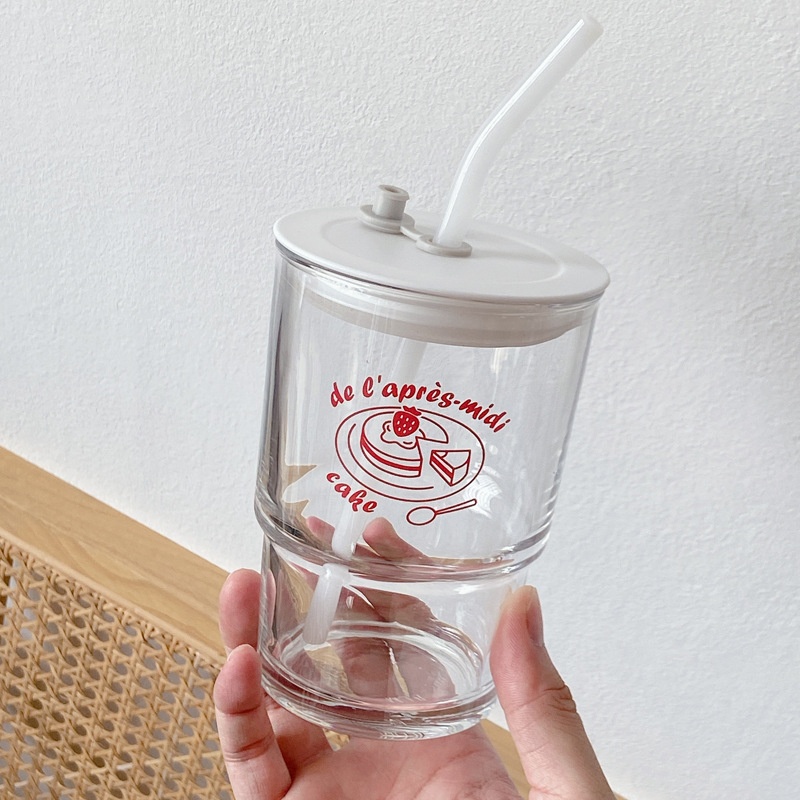 Bolimei School Season High-value Glass Straw Cup Student With Lid Water Cup Simple Glass Cup