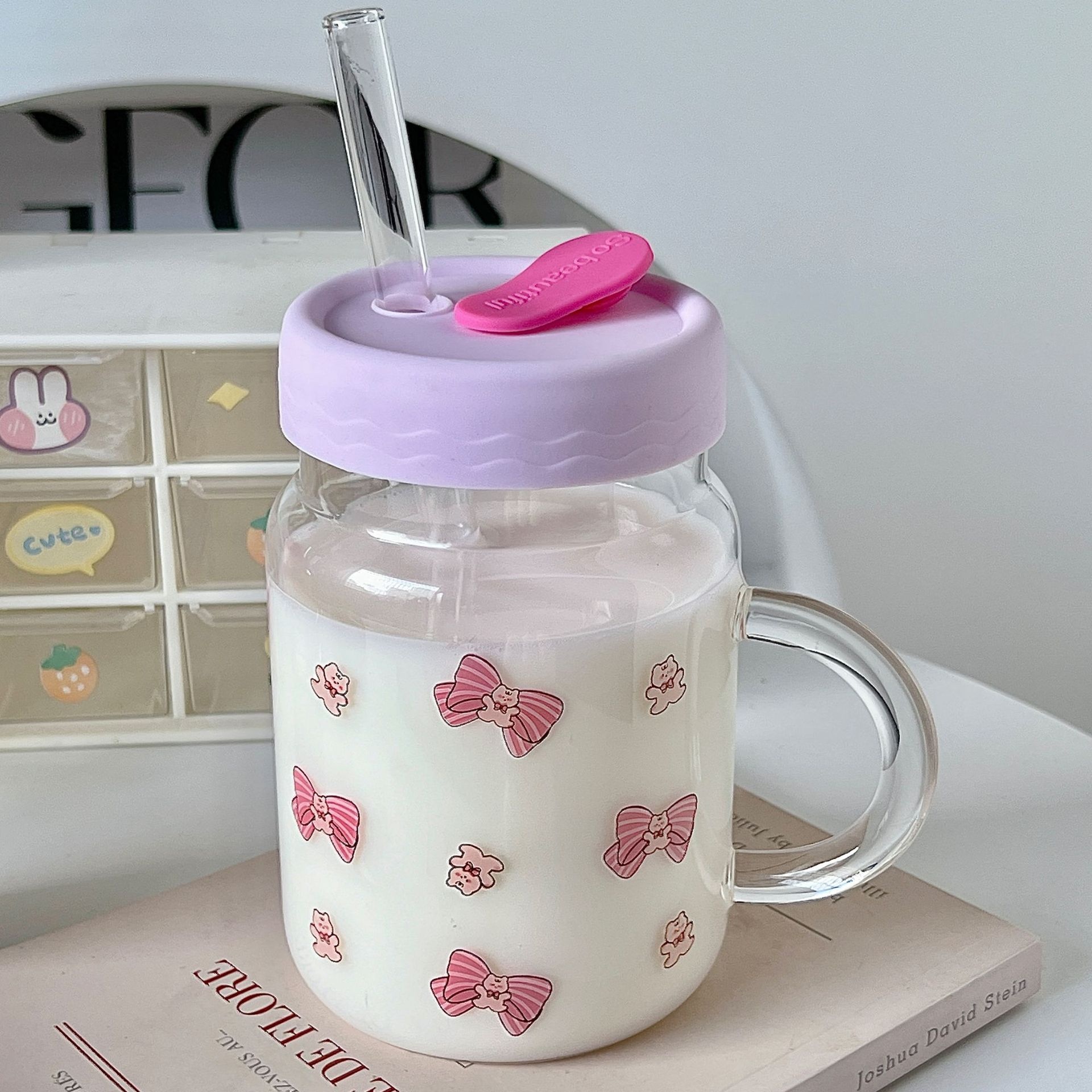 Bolimei Korean Style High Borosilicate Heat-resistant Glass Straw Cup Student Drinking Water Cup Glass