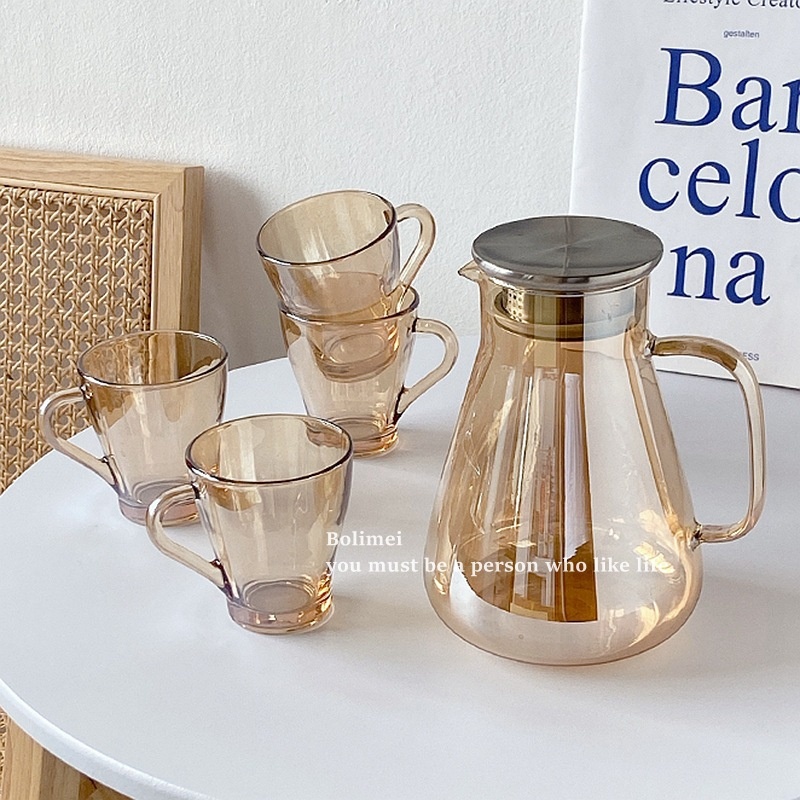 Glass Cold Water Kettle Cold Water Kettle Household High Temperature Resistant Cold Water Cup Heat Resistant Explosion-proof Large Capacity Cold Boiled Teapot Set