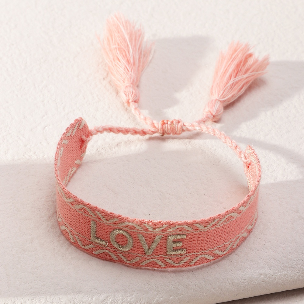 BZ1523 European And American Ethnic Style Hand-woven Retro Embroidery LOVELetter Tassel Bracelet
