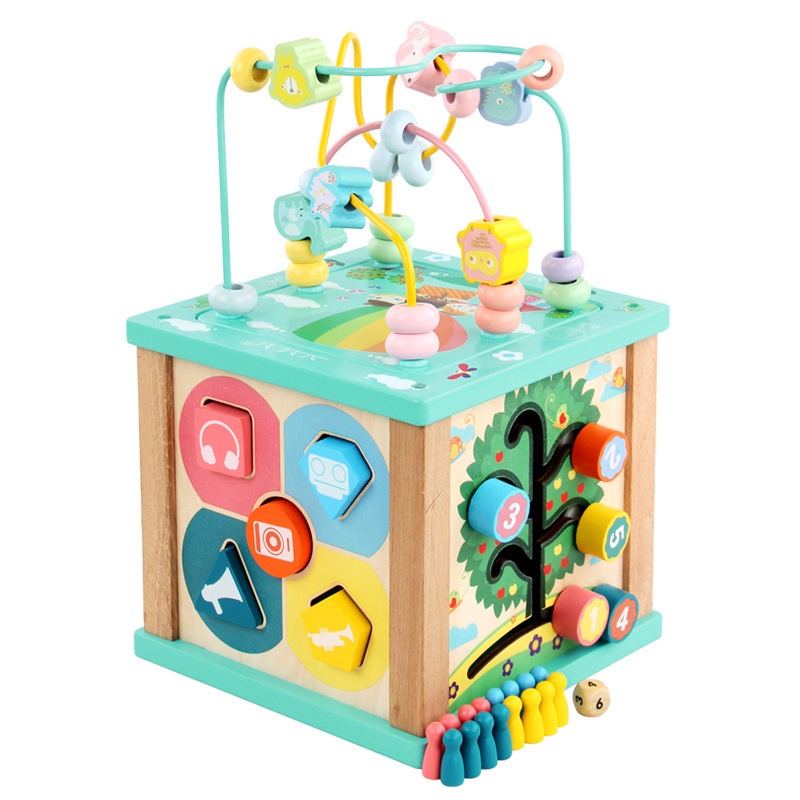 Wooden Multifunctional Bead Treasure Box Shape Recognition Early Education Intelligence1-3-6 Years Old Baby Educational Toys